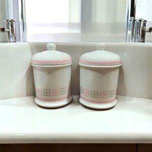 Vintage 80’s Avon white, gray and pink apothecary jars for bathroom or nursery